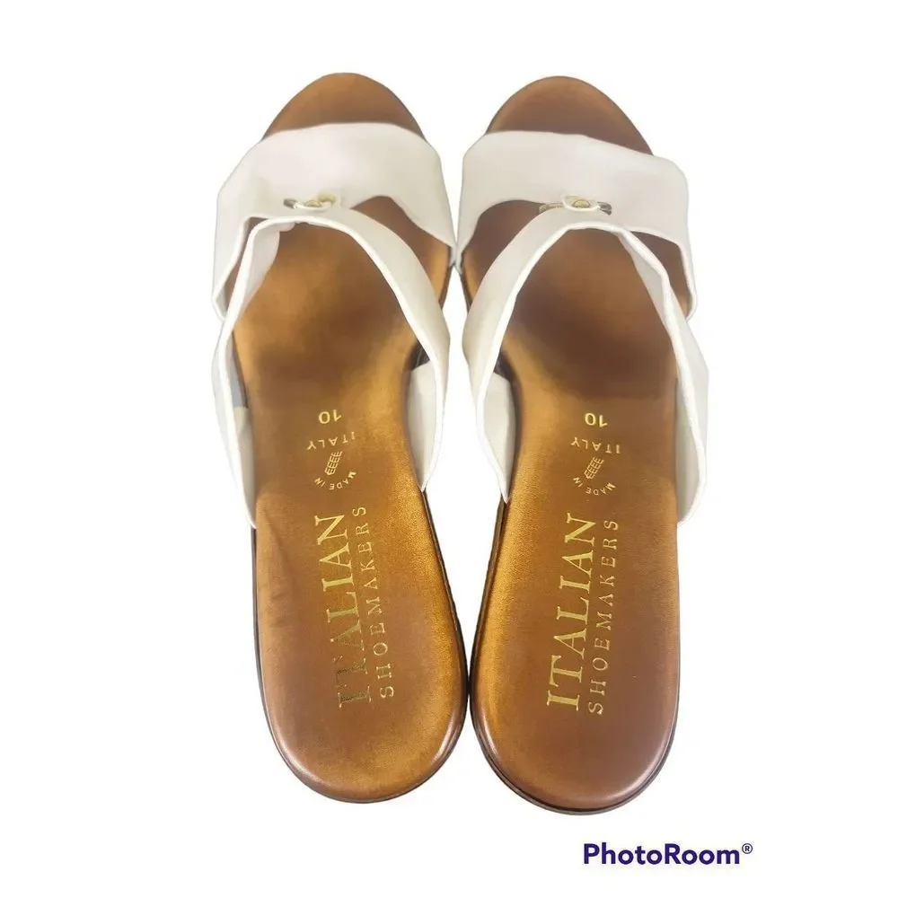 Italian Shoemakers White Double-strap Wedge Sandals with Silver Accents
